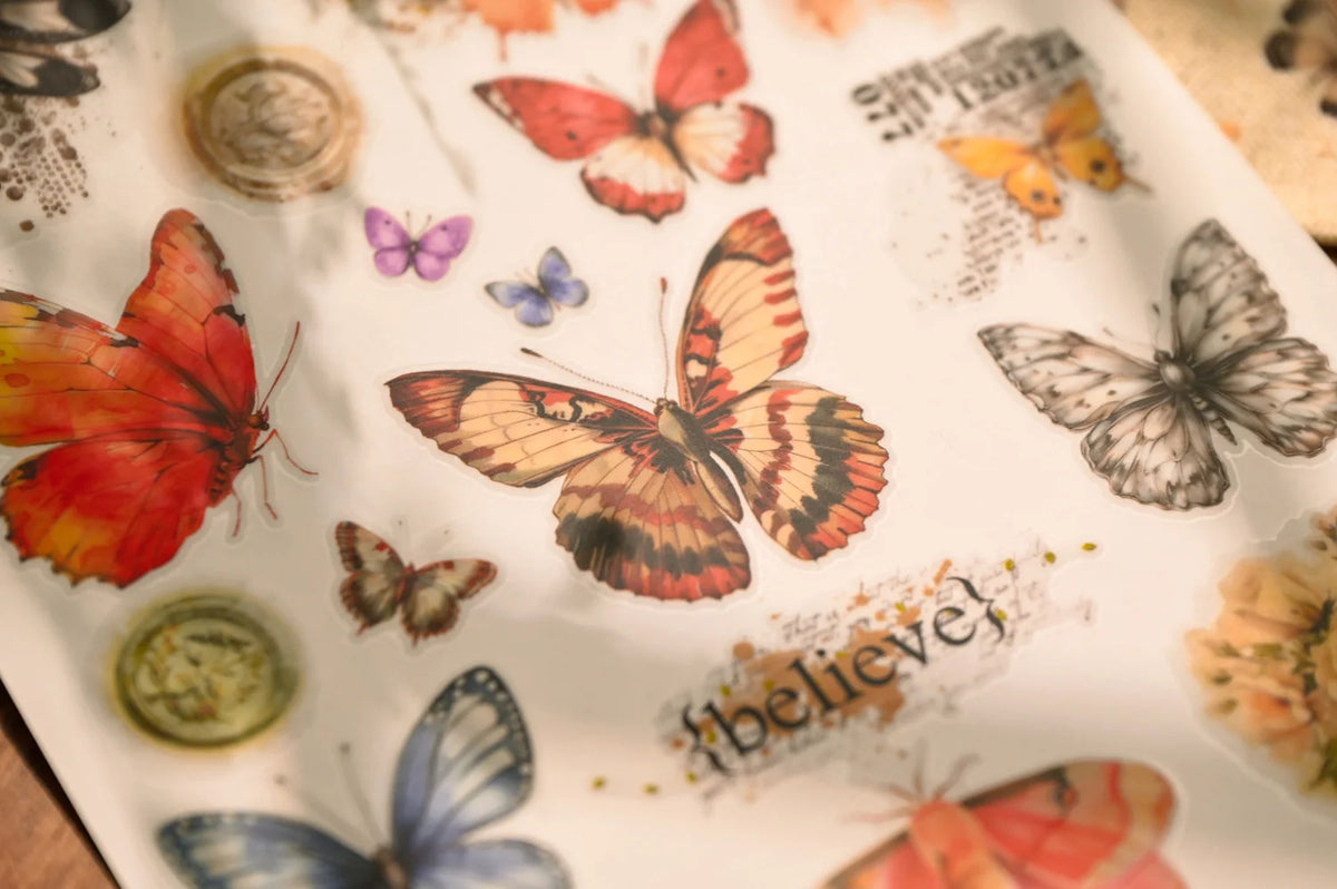 Vintage Big Butterfly RUB ON Transfer Stickers Scrapbooking DIY Craft Supplies Junk Journaling