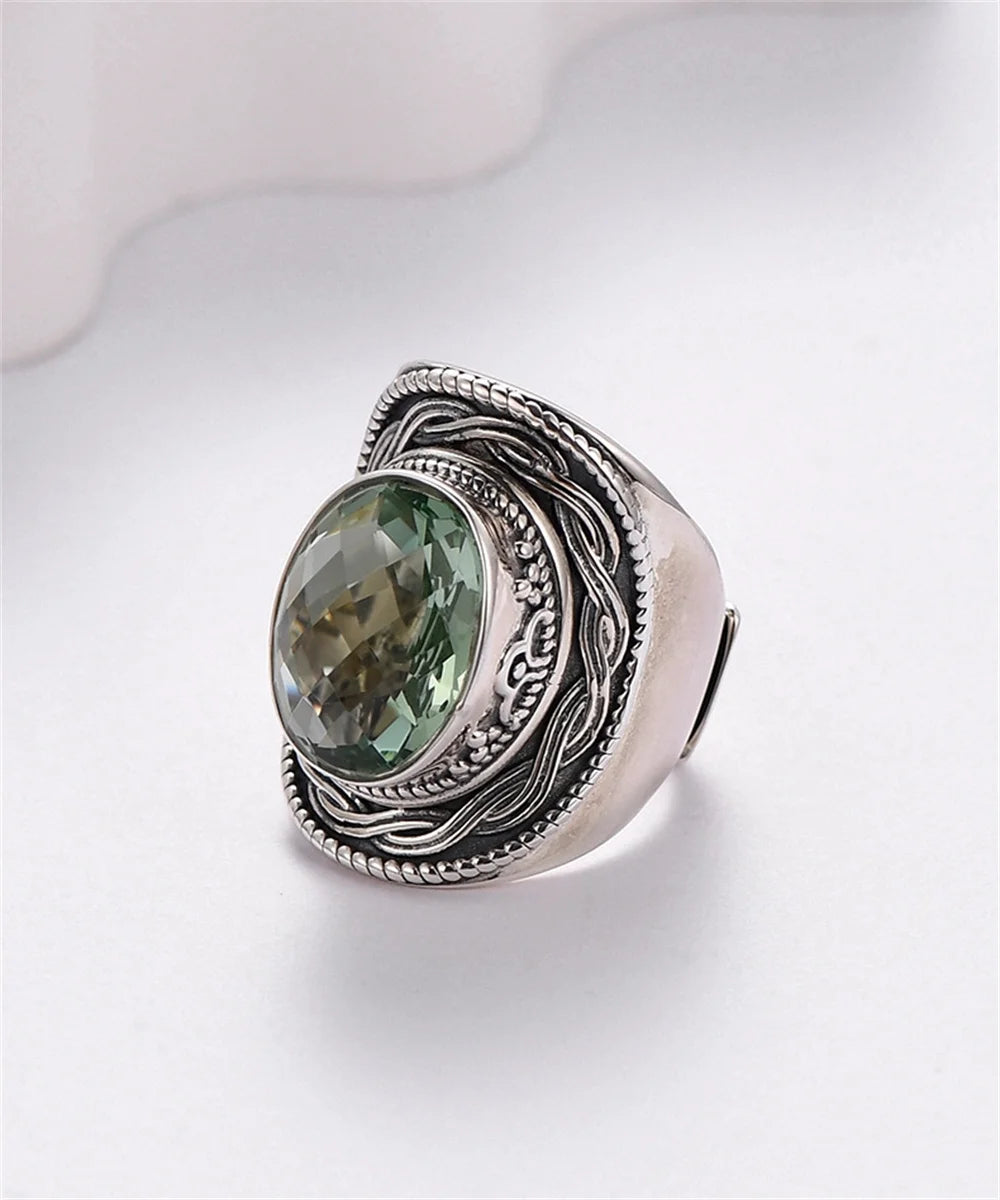 Portal Key to the Fae Realms S925 Sterling Silver Rings Green Crystal Morganite