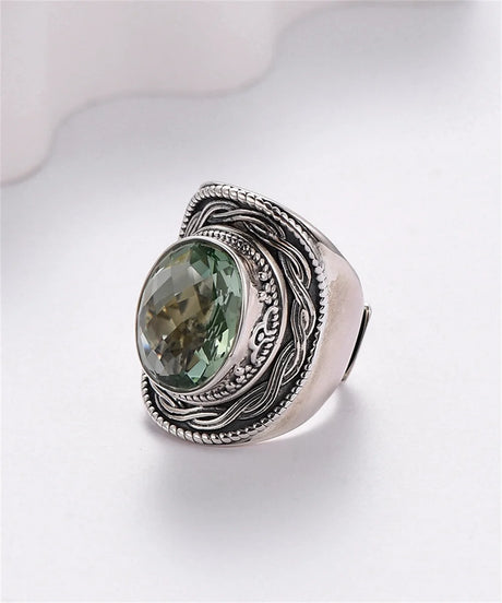 Portal Key to the Fae Realms S925 Sterling Silver Rings Green Crystal Morganite