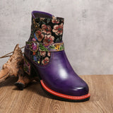 Violet's Floral Boots Genuine Leather Hand-painted Short Boots