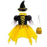 Girls Halloween Cosplay Yellow Witch Costume