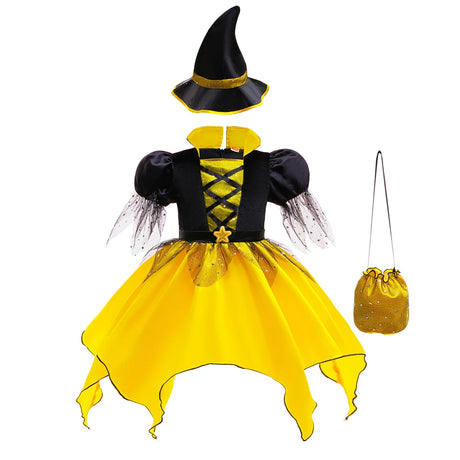 Girls Halloween Cosplay Yellow Witch Costume