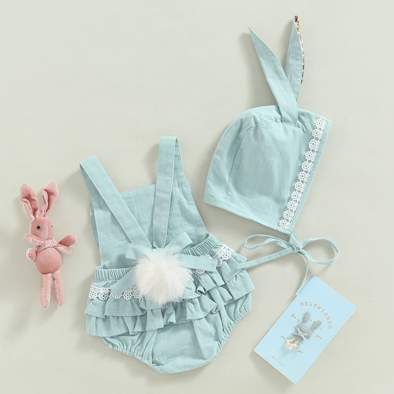 Baby Bunny Romper Rabbit Ears Overalls Bodysuit Playsuits Easter Day Outfit Costume with Hat