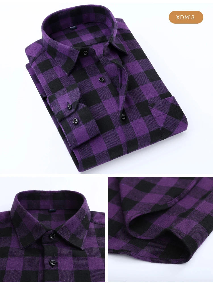 Woodsman Slim-fit Brushed Flannel Plaid Shirts 13 Colours