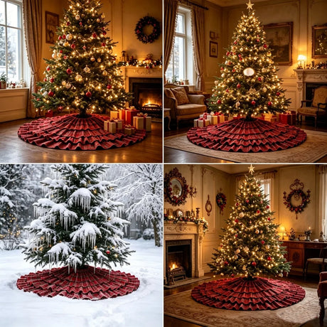 90cm Scottish Christmas Plaid Tree Skirt Ruffle Cake Style