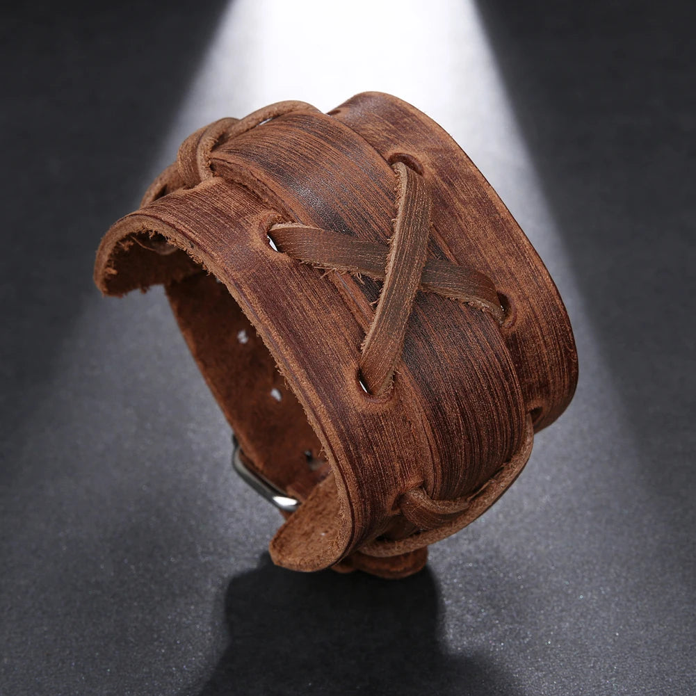 Genuine Leather Wristband Bracelet for Men Handmade Wrist Cuff