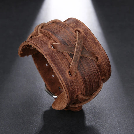 Genuine Leather Wristband Bracelet for Men Handmade Wrist Cuff