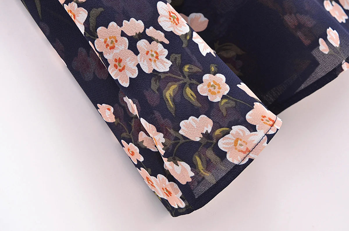 Sharona's Navy Blue Floral Print Spaghetti Strap Dress