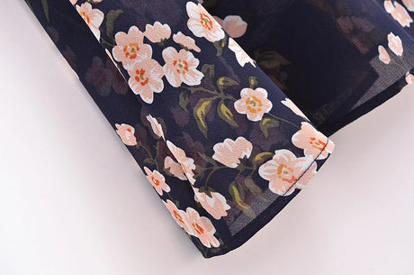 Sharona's Navy Blue Floral Print Spaghetti Strap Dress