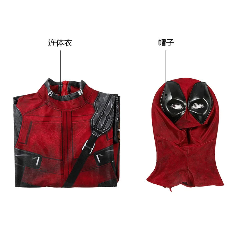 Deadpool Costume Kids Superhero Child Cosplay Halloween Costume Swords Kids Jumpsuit