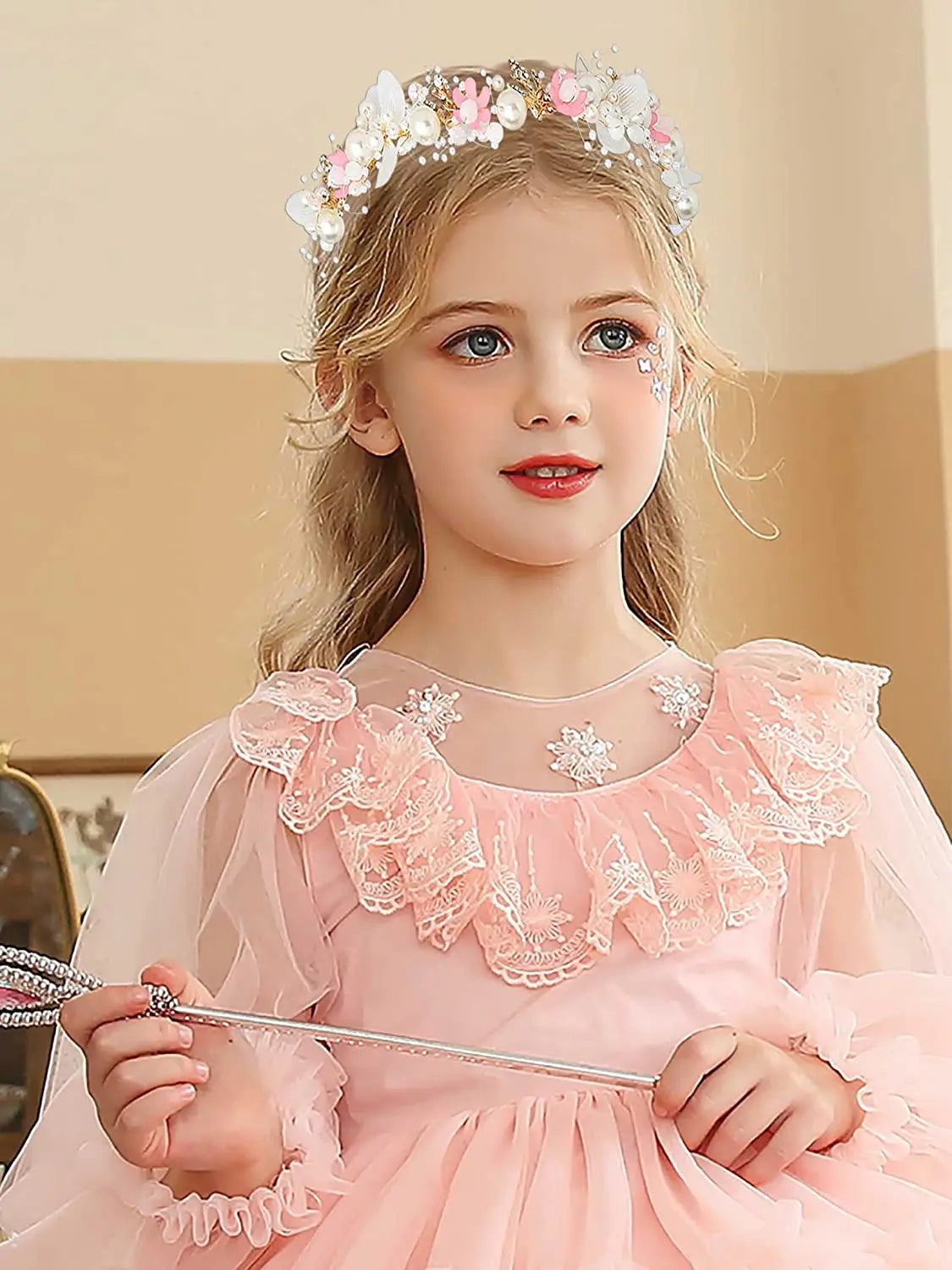 Girls Pearl Flower Wreath Floral Garland Head Hoop