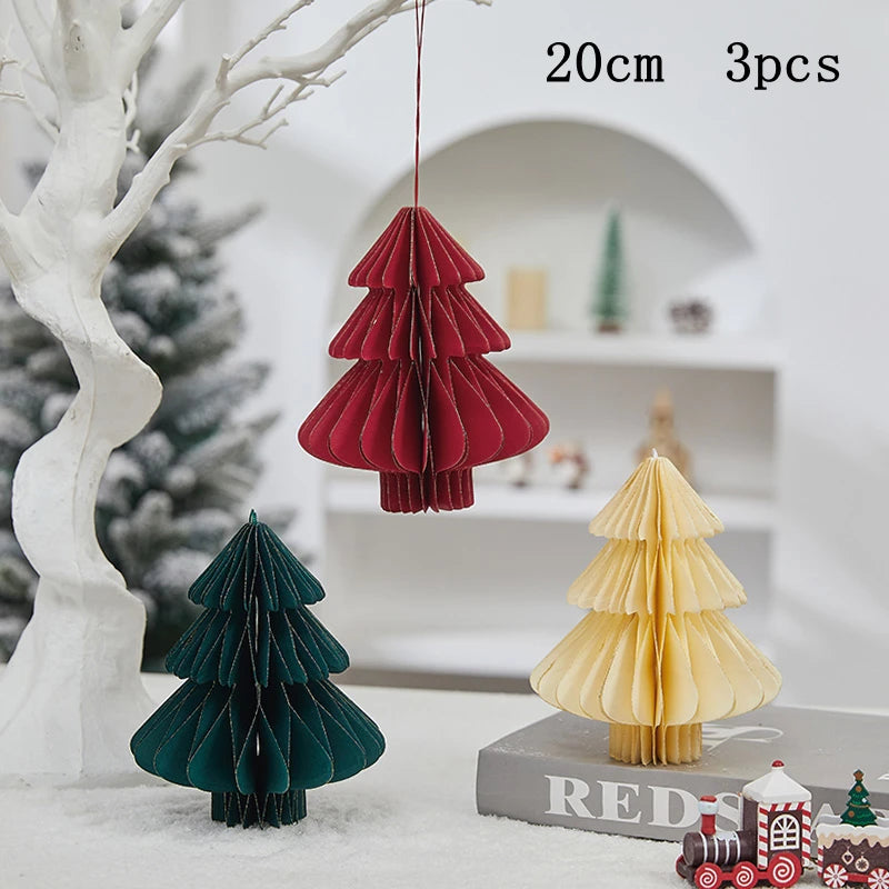 Christmas Paper Honeycomb Decorations Ball Folding Christmas Tree Table 3D Ornaments