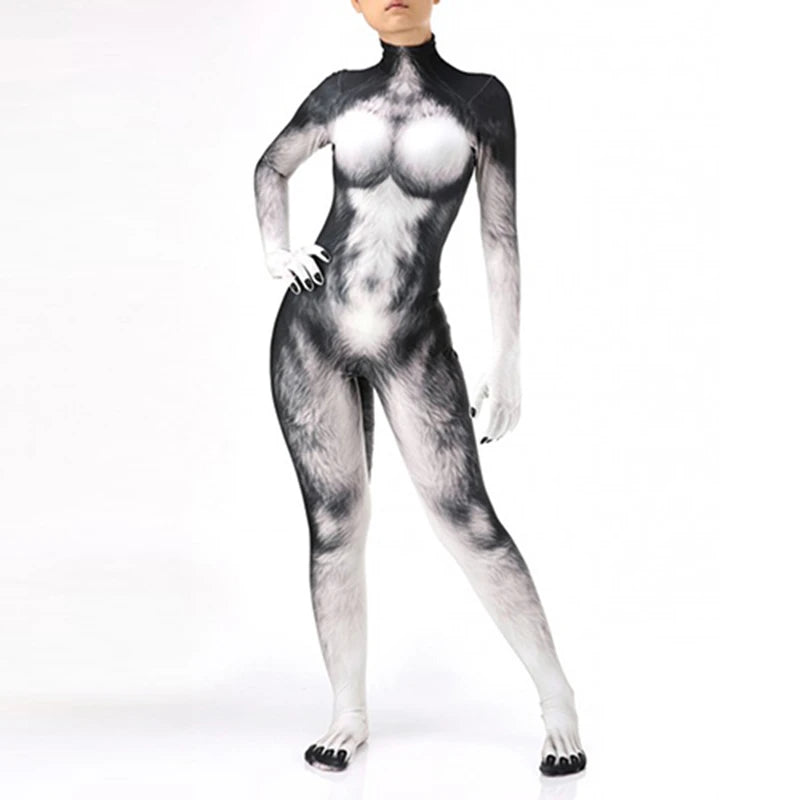 Animal Cosplay Carnival Costume Adults Bodysuit Unisex with Paws and Tail