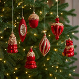 Red Christmas Tree Ornaments Shatterproof Plastic Glitter Little Bear Balls Acorn