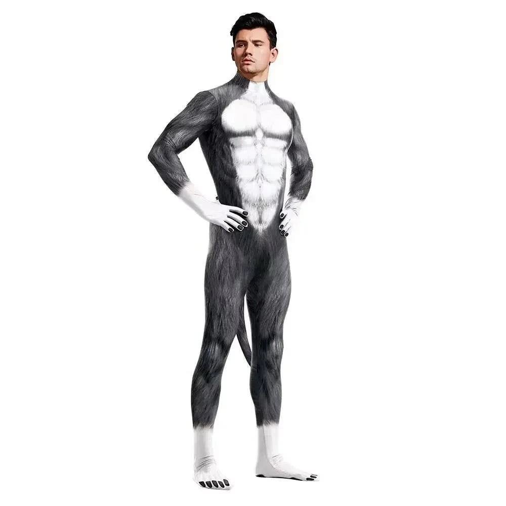 Animal Cosplay Carnival Costume Adults Bodysuit Unisex with Paws and Tail