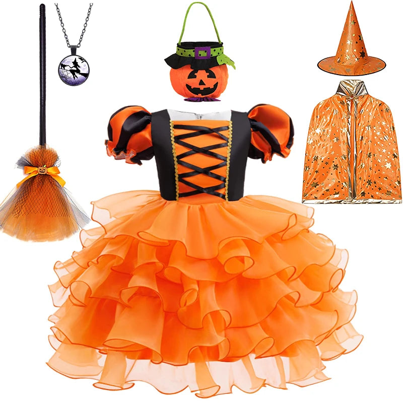 Orange Witch Halloween Cosplay Tiered Cake Dress