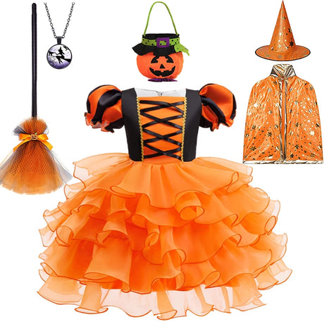 Orange Witch Halloween Cosplay Tiered Cake Dress