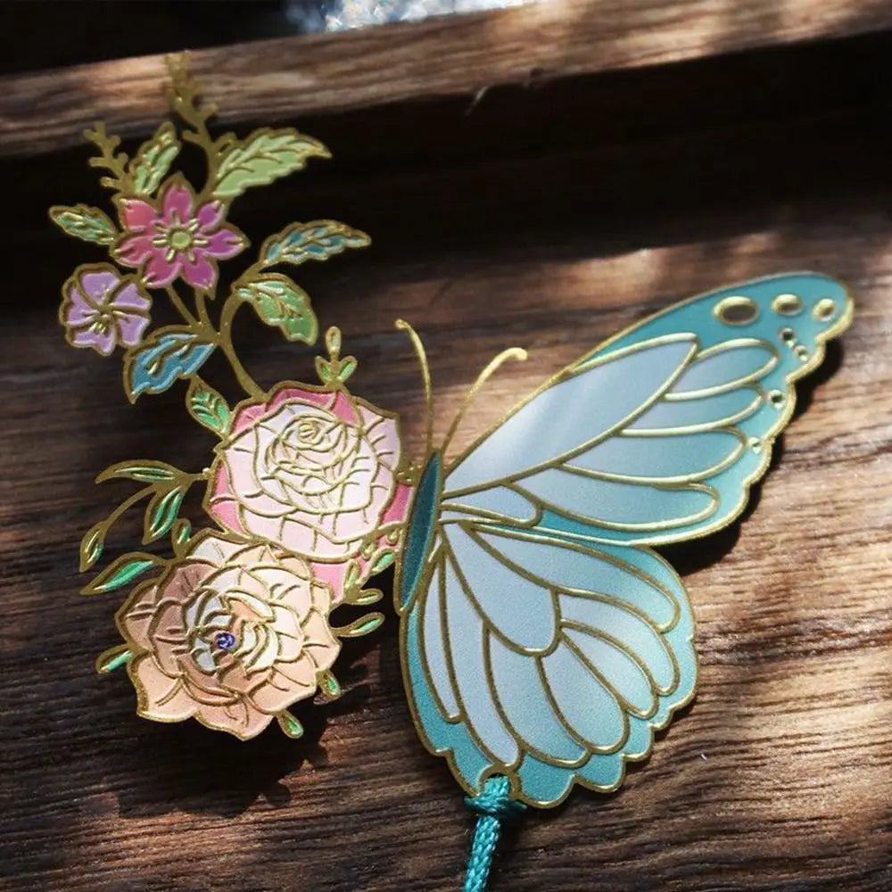 Butterfly Flowers Metal Tassel Bookmarks