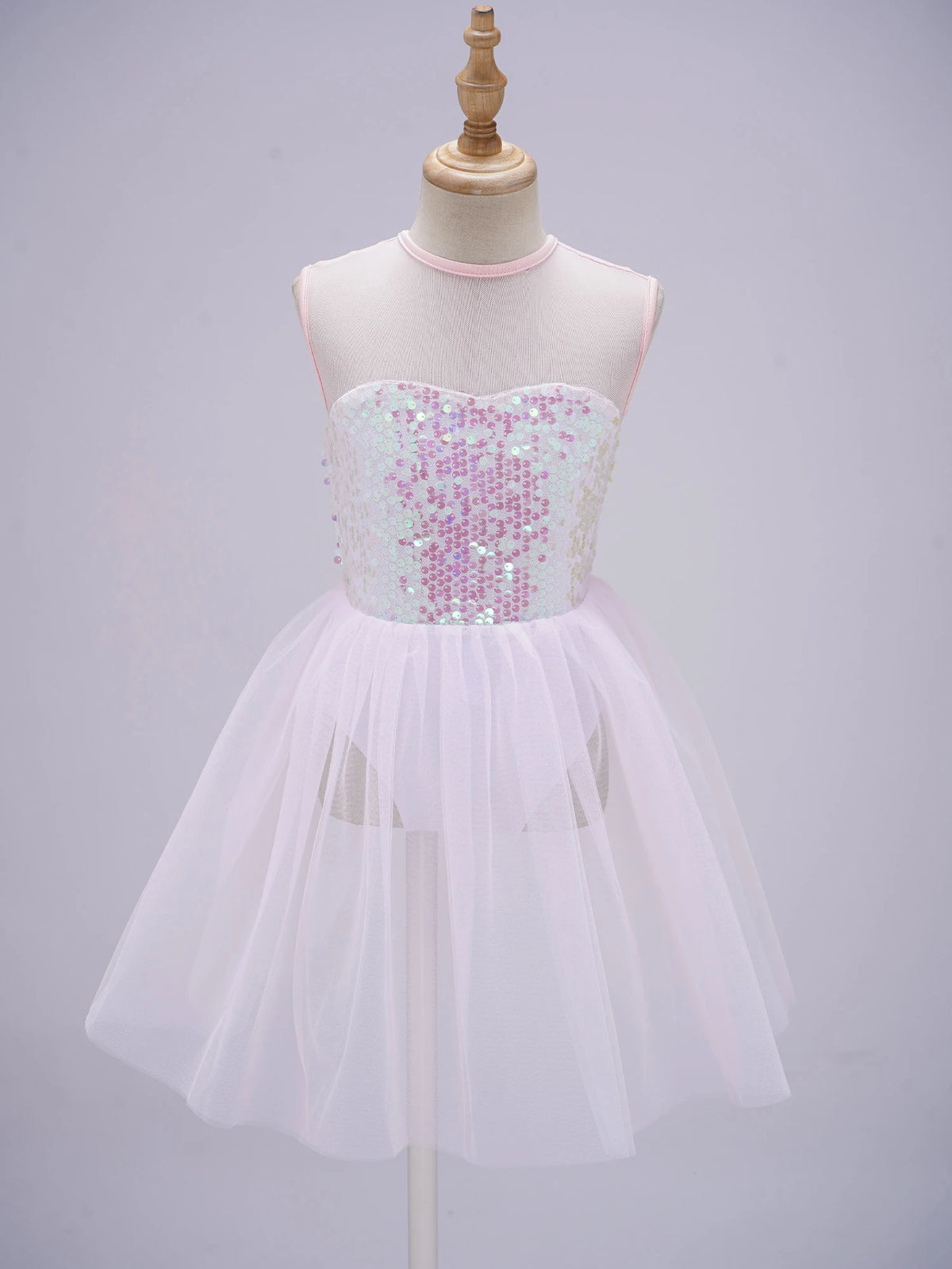 Girls Ballet Gymnastics Figure Ice Skating Sequin Leotard Tutu Dress Performance Dancewear