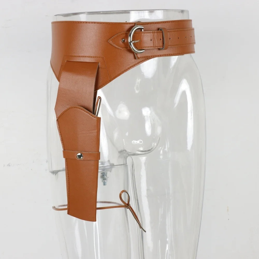 Western Cowboy Wide Belt With Pistal Holster Ranger Utility Waist Belt Pirate Medieval Cosplay Costume