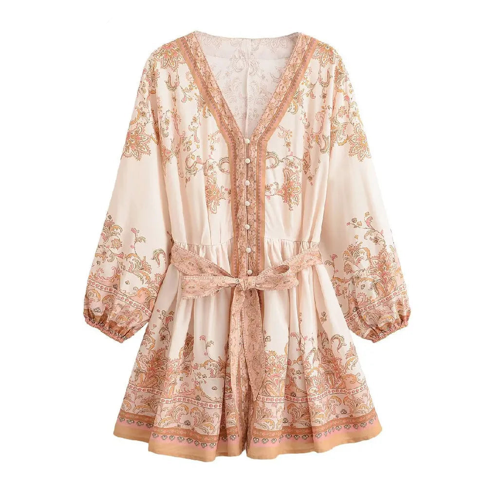 Mekah's Button Up Floral Print Long Sleeve Shirt Mini Dresses