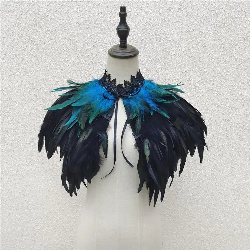 Gothic Feather Shawl Neck Collar Crow Costume Maleficent Cosplay