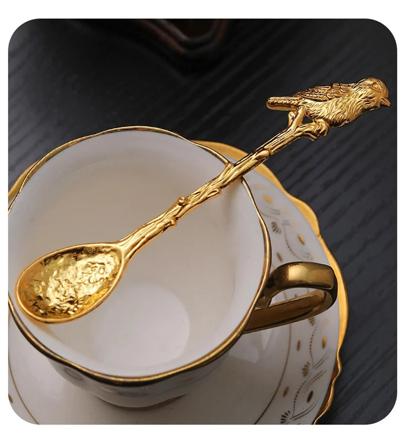 Golden Dragonfly Flower Bird Starfish 11CM Mini Spoon Teaspoon