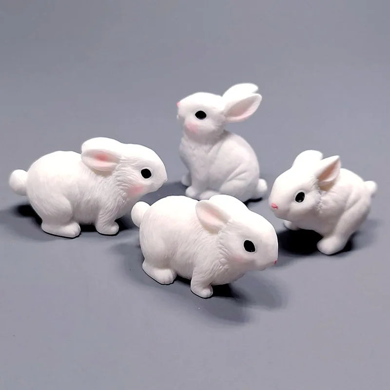 White Rabbits Resin Miniatures Easter Bunny Decoration Dollhouse Toys