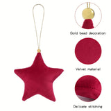 5pcs Christmas Velvet Star Ornaments Xmas Tree Hanging Decorations