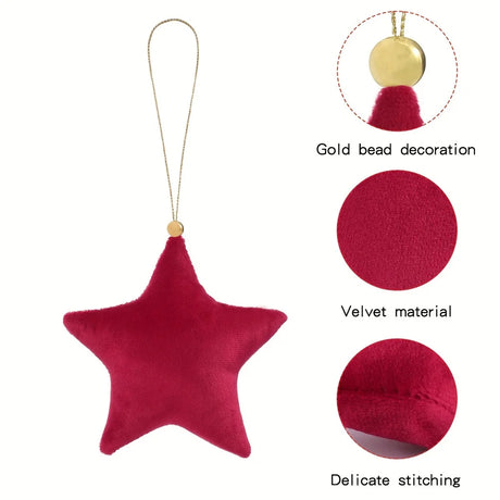 5pcs Christmas Velvet Star Ornaments Xmas Tree Hanging Decorations