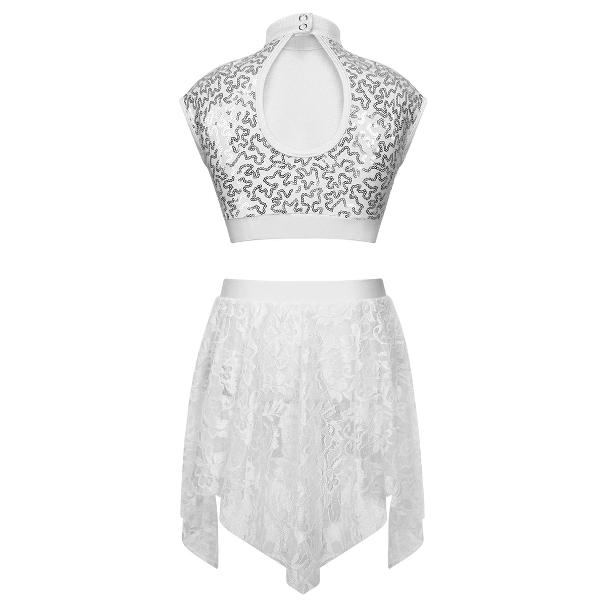 Sequins Ballet Dance Set Girls Crop Top Skirted Shorts Stage Dance Costumes