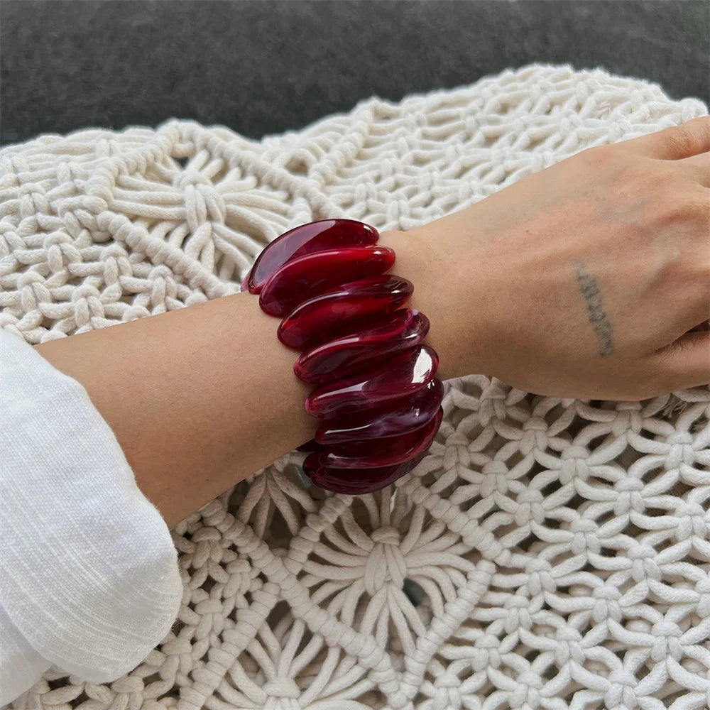 Vintage Style Cherry Red Acrylic Resin Chunky Bangles Bracelet