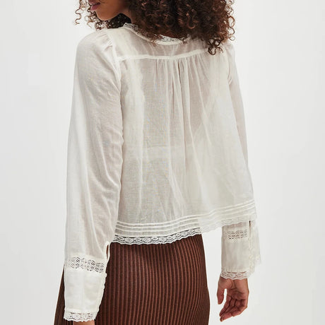 Y2K Boho Long Sleeve Lace Patchwork Button-down Tops 100% Cotton