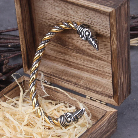 Stainless Steel Nordic Viking Norse Raven Cuff Bangle Mens Gift with Wooden Box