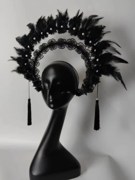 Black Feather Halo Crown Stage Performance Headpiece