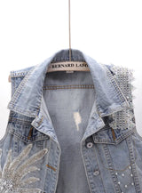 Lace Beaded Denim Vest
