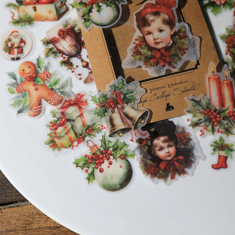 Vintage Christmas RUB ON Transfer Sticker Pack Junk Journal DIY Scrapbooking