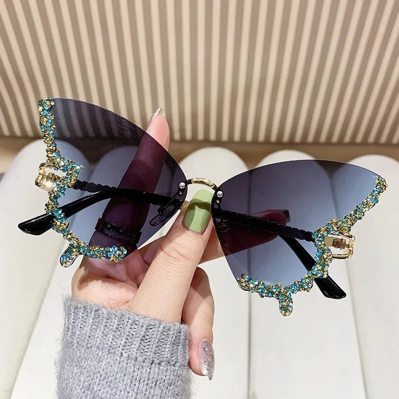 Diamond Butterfly Sunglasses Frameless Oversized Funglasses