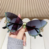 Diamond Butterfly Sunglasses Frameless Oversized Funglasses