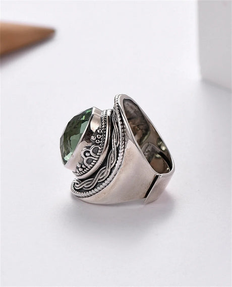 Portal Key to the Fae Realms S925 Sterling Silver Rings Green Crystal Morganite