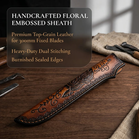 Embossed Genuine Leather Straight Knife Blade Cover Protector 300mm Sheath Scabbard