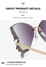 Diamond Butterfly Sunglasses Frameless Oversized Funglasses