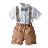 Summer Boys Shorts Suit Toddler Boys Formal Suspender Bowtie Trousers Suit 2-8 Years