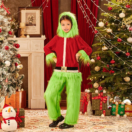 Grinch Costume Kids Boys Girls Christmas Cosplay Costume Set