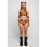 Roller Derby Performance Outfit Women High Neck Crop Set Rave Party Clubwear Printed Bodycon Set