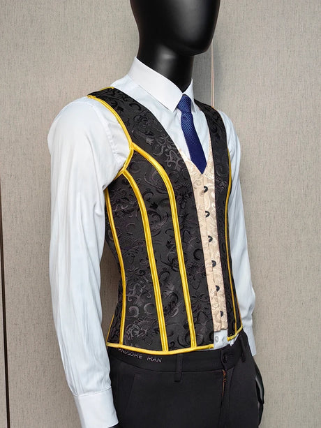 Vintage Circus Men's Boned Waistcoat Corset Vest Lace Up Burlesque Performance Stage Costume