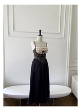 Justine's French Black Lace Sling Spliced Ruffles Bandage Backless Dress