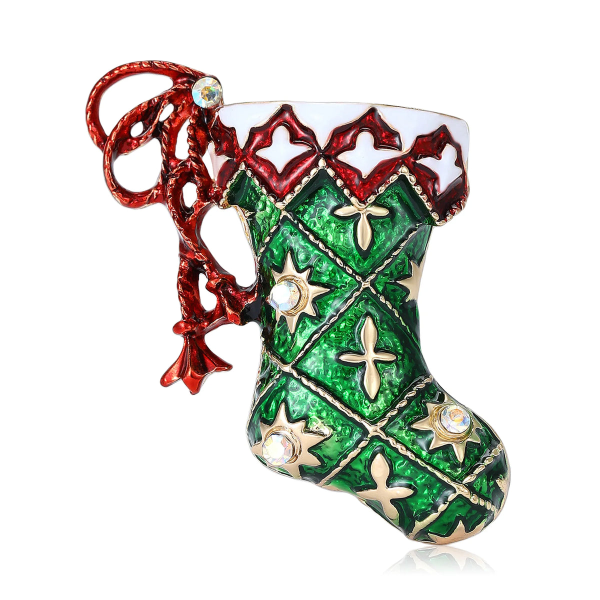 Green Christmas Stocking  Enamel Brooch