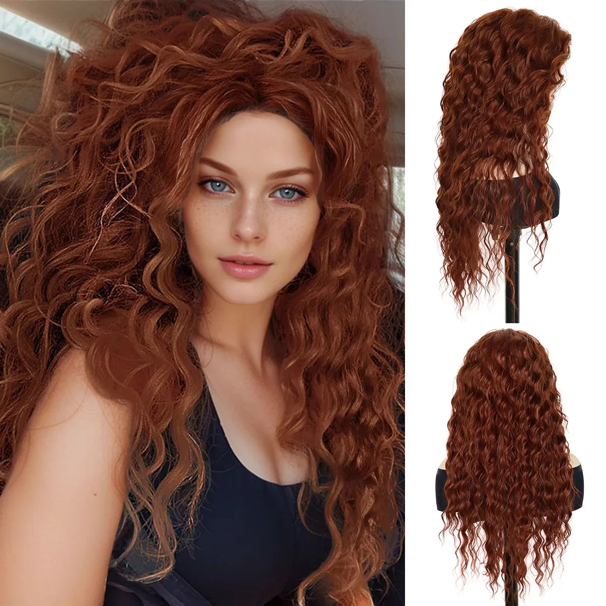 Long Curly Wig Water Wave Thick Fluffy Hair Cosplay Wigs 28 Inch