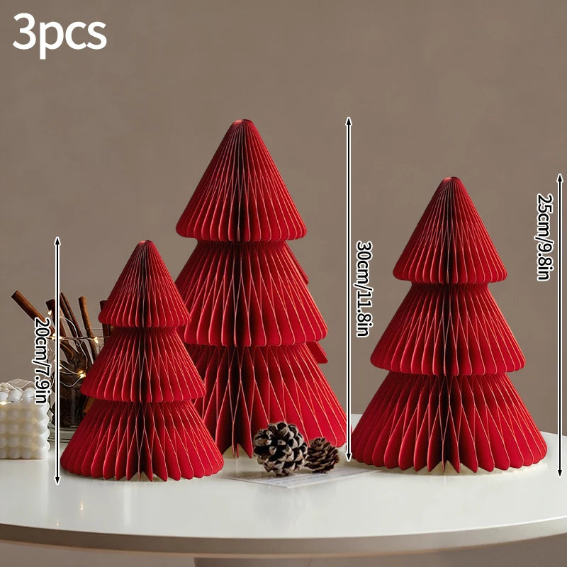 Christmas Paper Honeycomb Decorations Ball Folding Christmas Tree Table 3D Ornaments